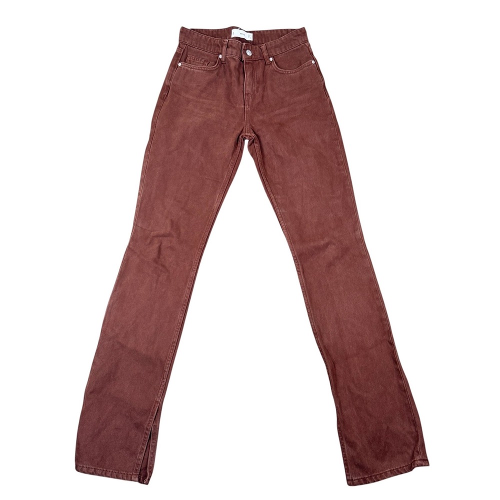 Mango MNG Brown Denim Side Slit Western Jeans Size US 2 Cowgirl Casual